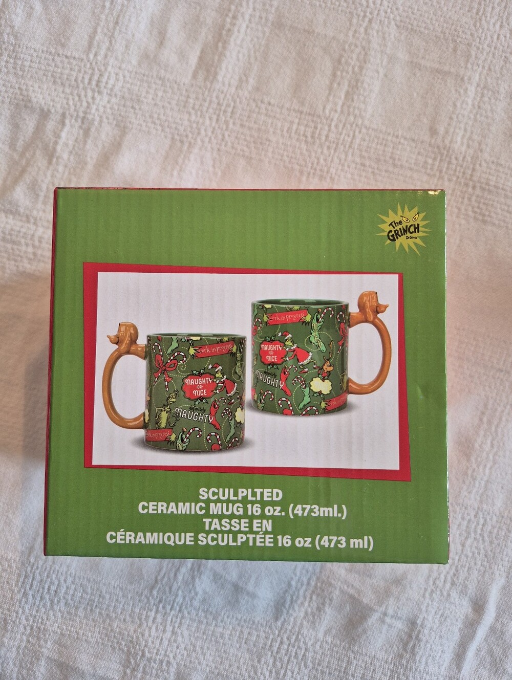 Grinch coffee mug Sculpted handle, ceramic 16oz mug New in box